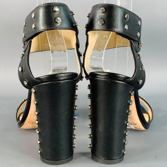 JIMMY CHOO Size 7 Black Leather Studded Snaps Sandals - Picture 3 of 8